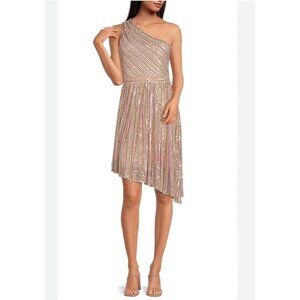 Laundry by Shelli Segal Striped Sequin One-Shoulder Asymmetrical Cocktail Rainbo